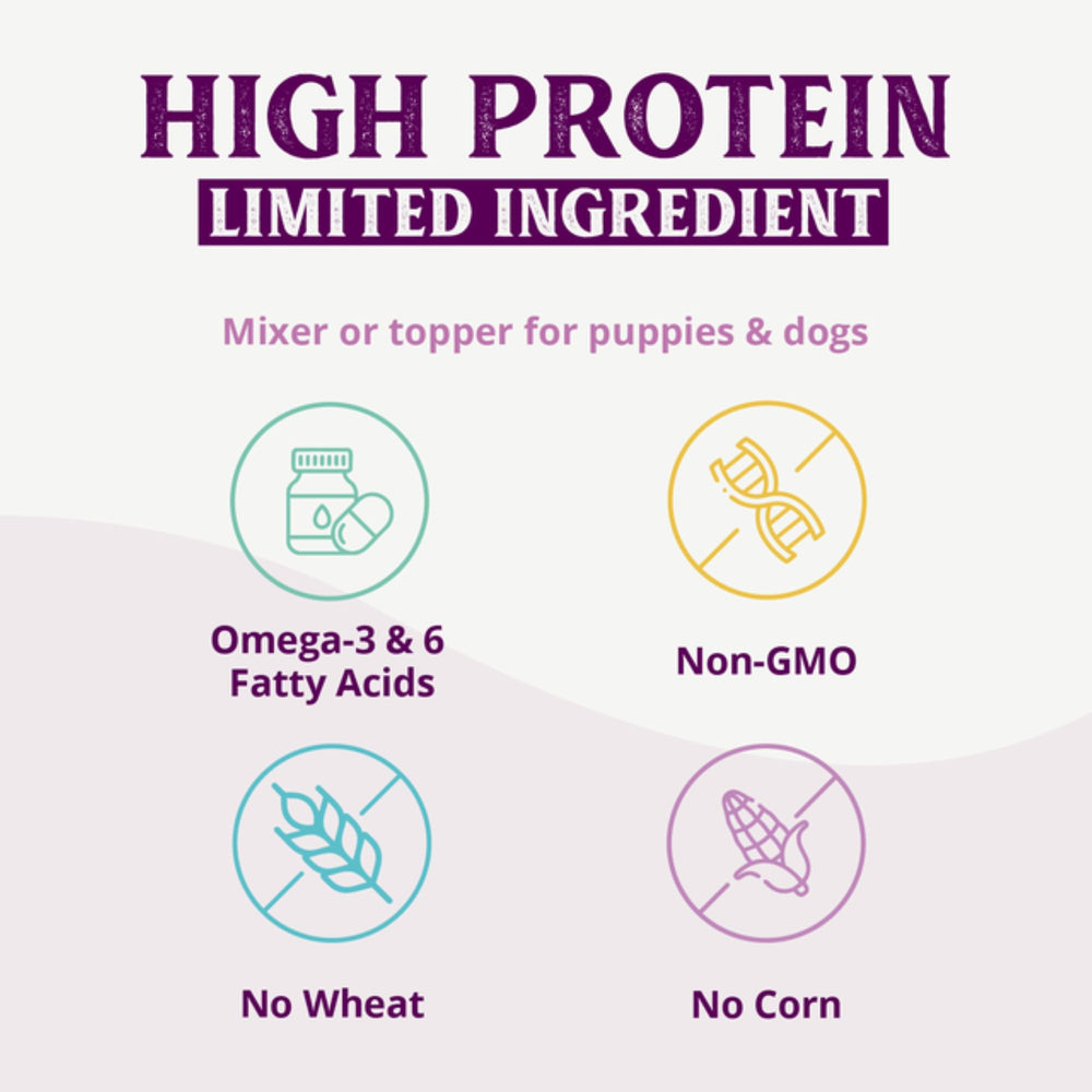 Health Extension serving suggestion with dry kibble demonstrates how to boost flavor and moisture.