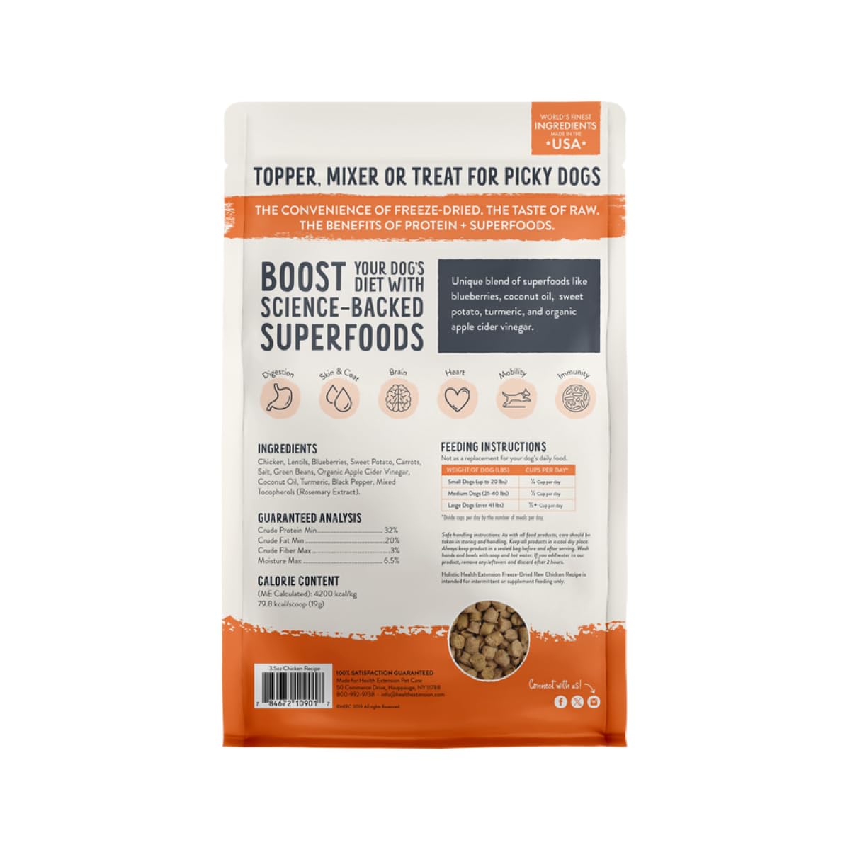 Health Extension SuperBites mixer-topper for dry food enhances flavor and nutrition.