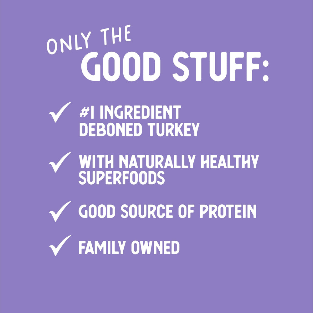 Ingredients and vitamins chart from Health Extension turkey and sweet potato entr9e.