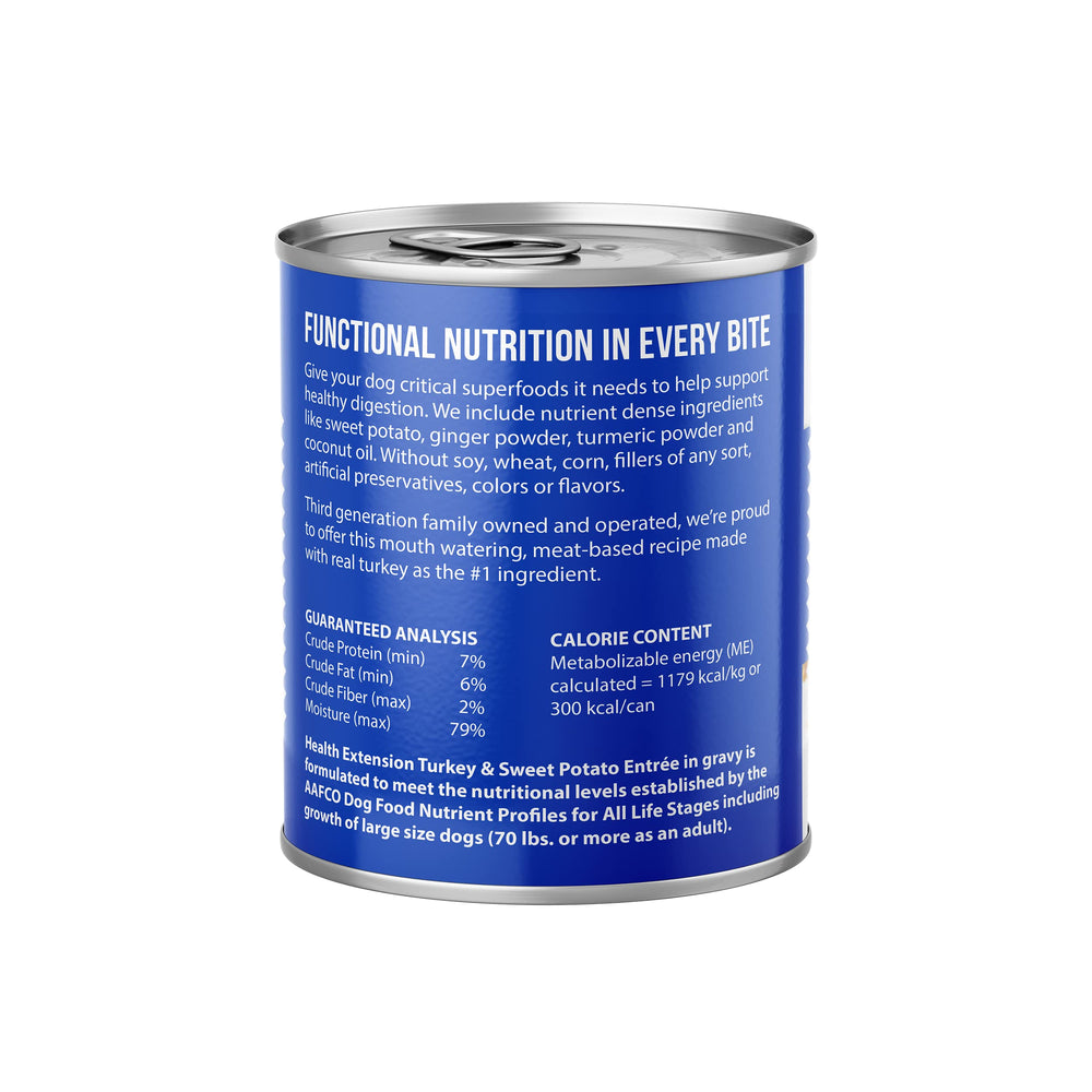 Serving bowl of Health Extension wet dog food showing complete, flavorful meal.