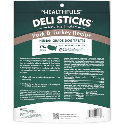 Soft, chewy texture close-up of HEALTHFULS Deli Sticks for dogs.