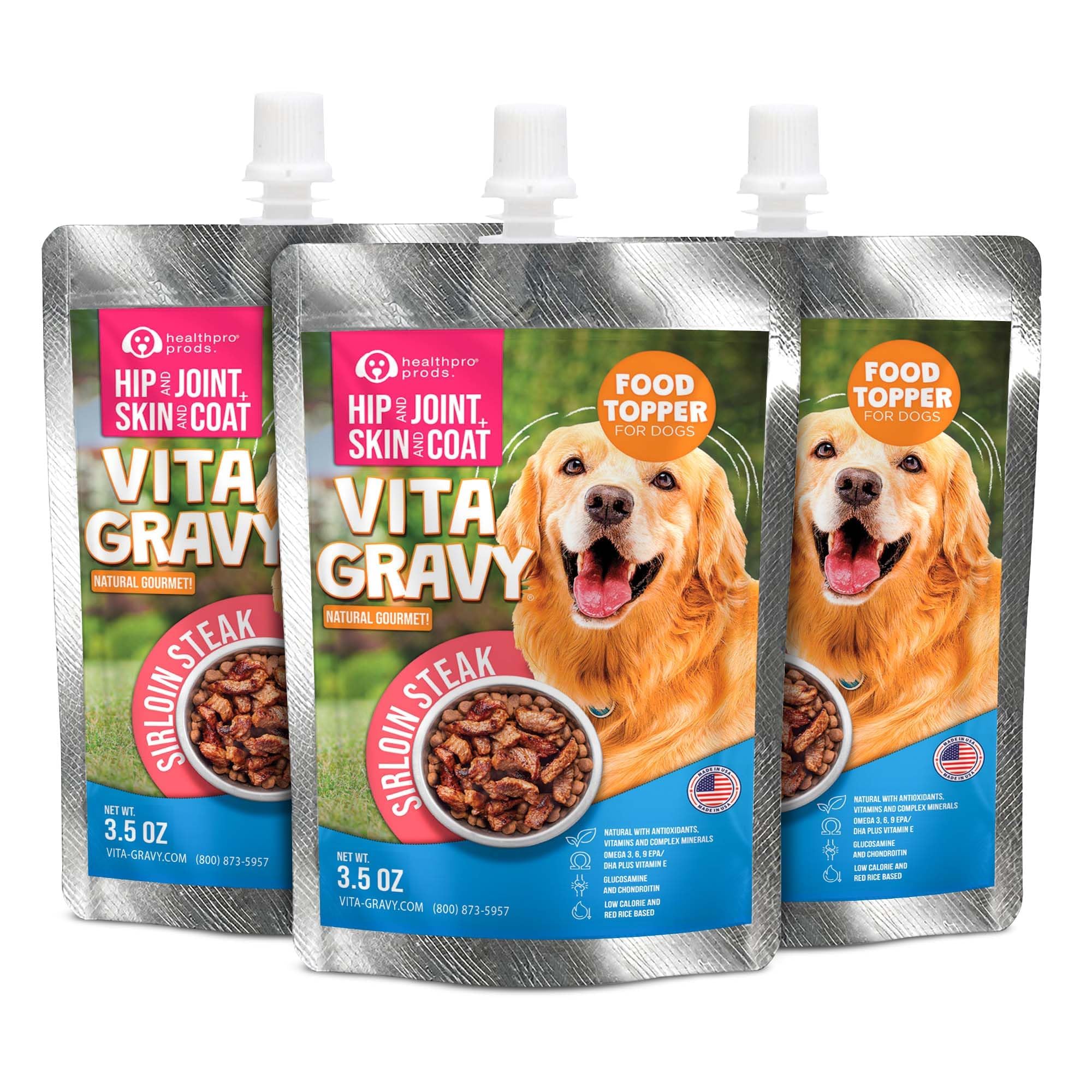 Healthpro Prods VitaGravy bottle: convenient topper to boost dogs' meals.