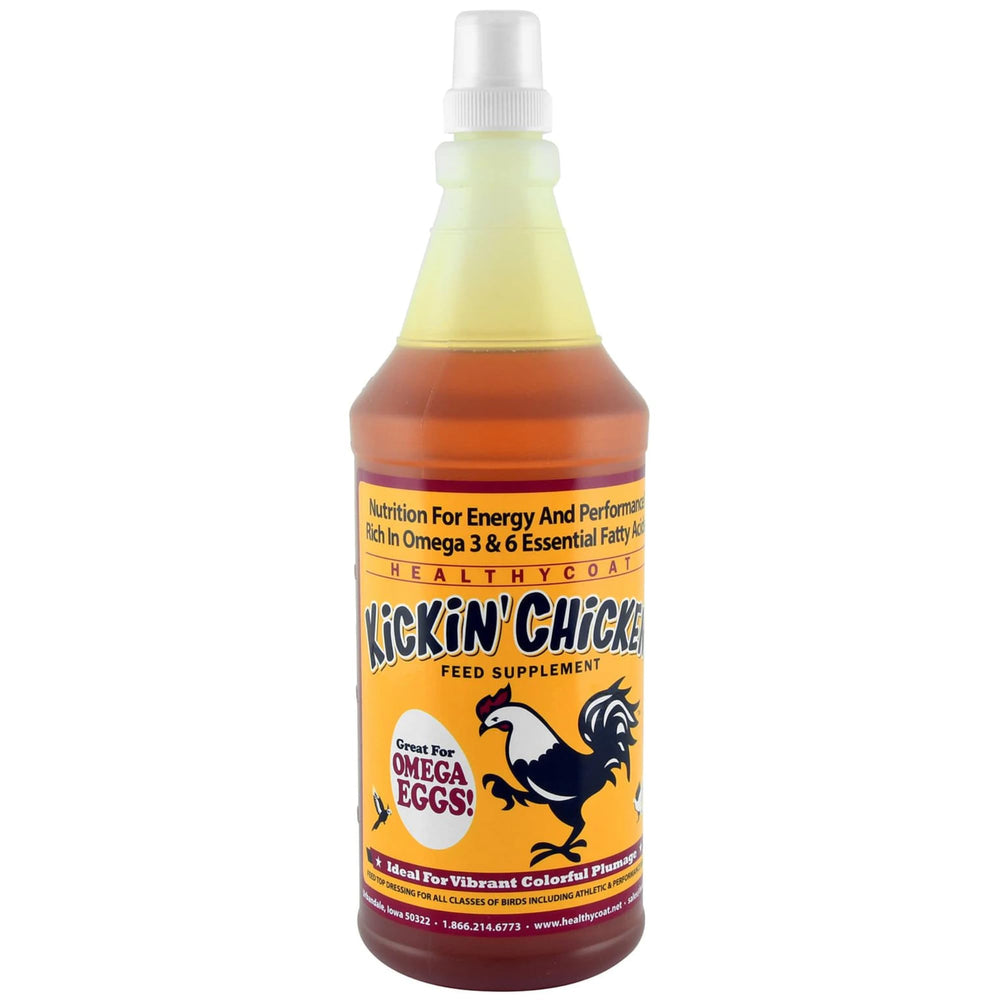 Healthy Coat Kickin Chicken Feed Supplement bottle for steady poultry nutrition and easy feeding routines