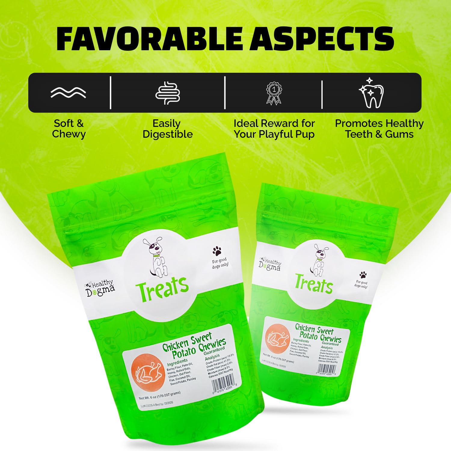 Healthy Dogma treat close-up showing chewy texture ideal for rewards.