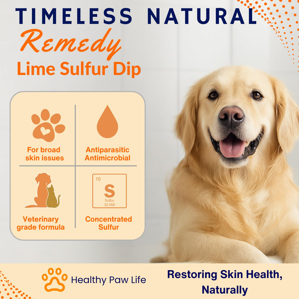 Healthy Paw Life lime sulfur dip used for dog application to address itchy skin