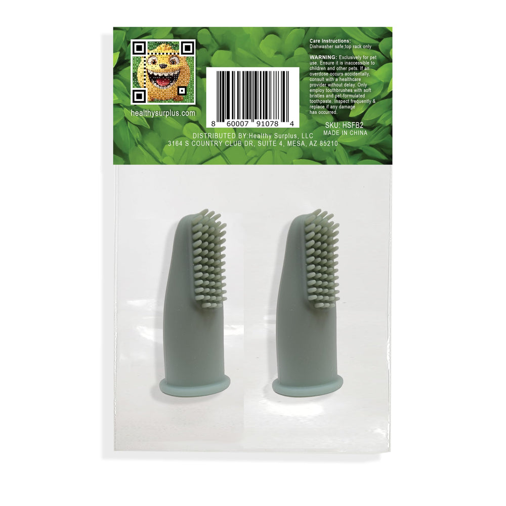 Healthy Surplus finger brush with soft bristles promotes stress-free brushing.