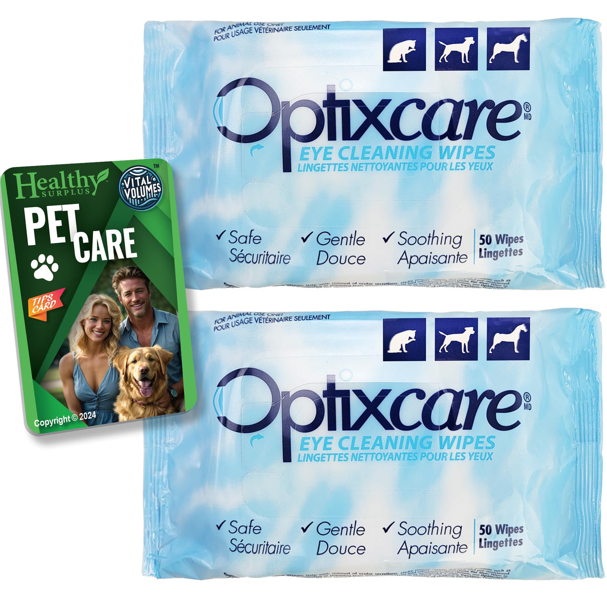 Healthy Surplus Optixcare eye wipes dogs cats two-pack for convenient eye cleaning
