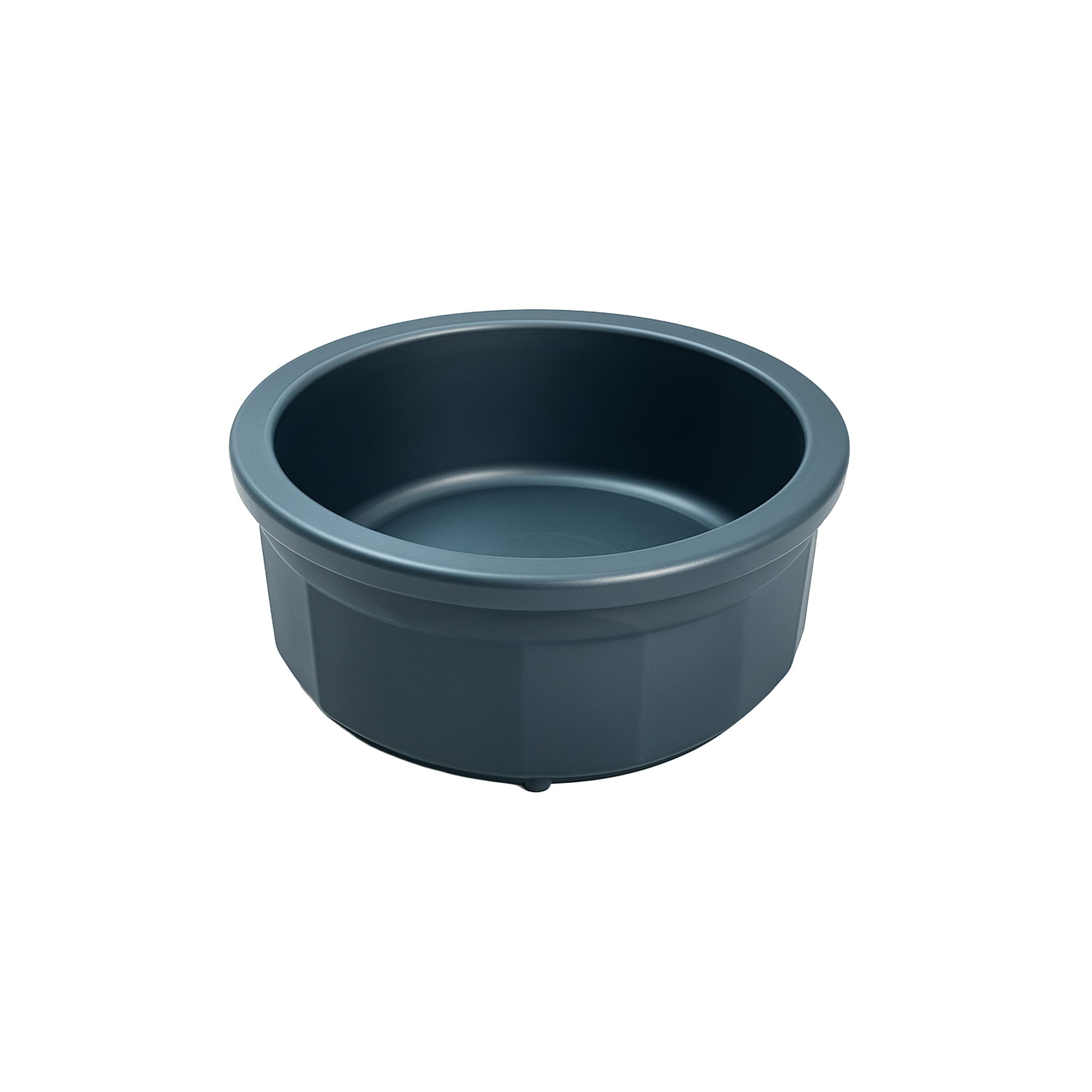 Healthy Surplus Pet Crock Bowl blue side view highlighting non-tip stability for mess-free feeds.