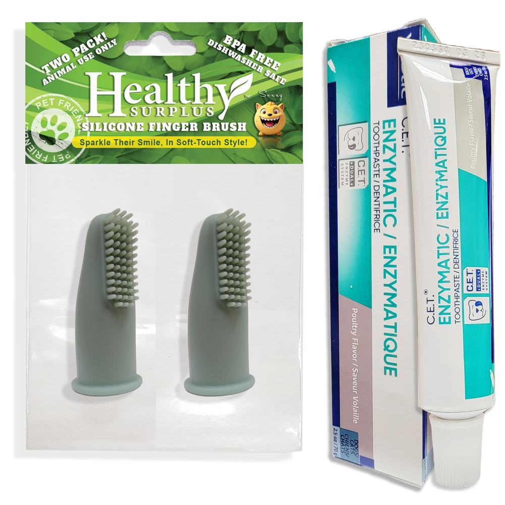 Healthy Surplus silicone finger brush twin pack for quick, gentle pet dental cleaning.
