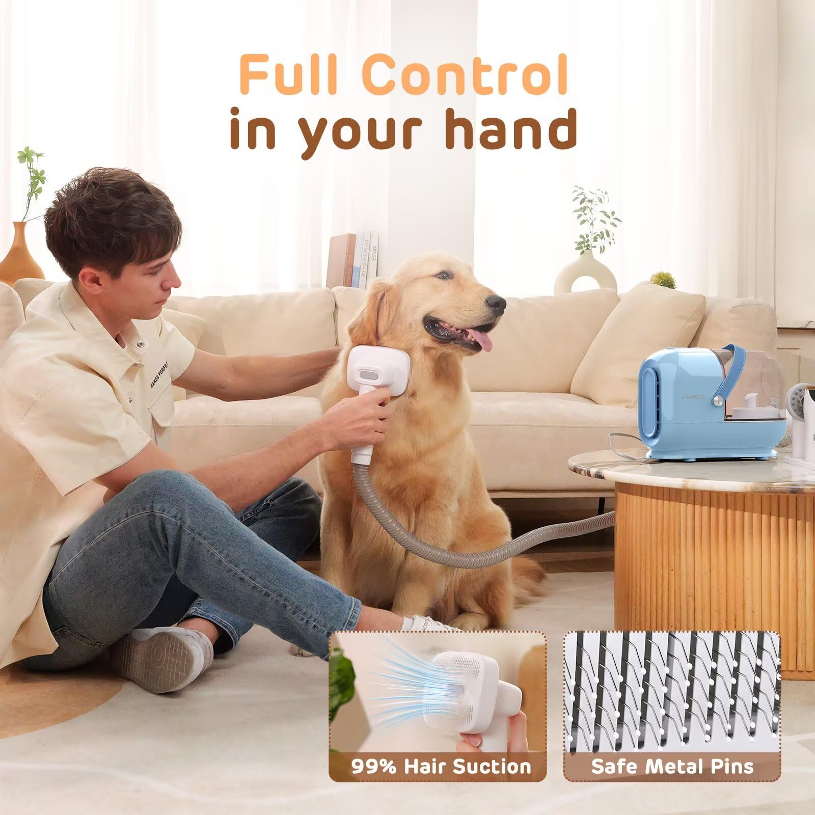 HEAPETS 3L dust bin reduces frequent emptying during grooming.