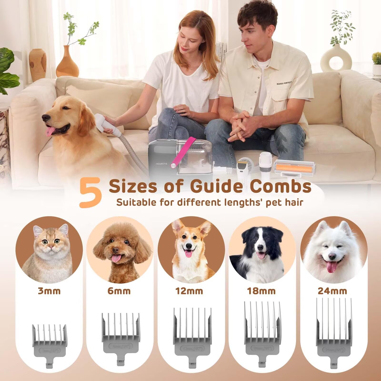 HEAPETS dog grooming vacuum 3L dust bin for longer sessions with less emptying.