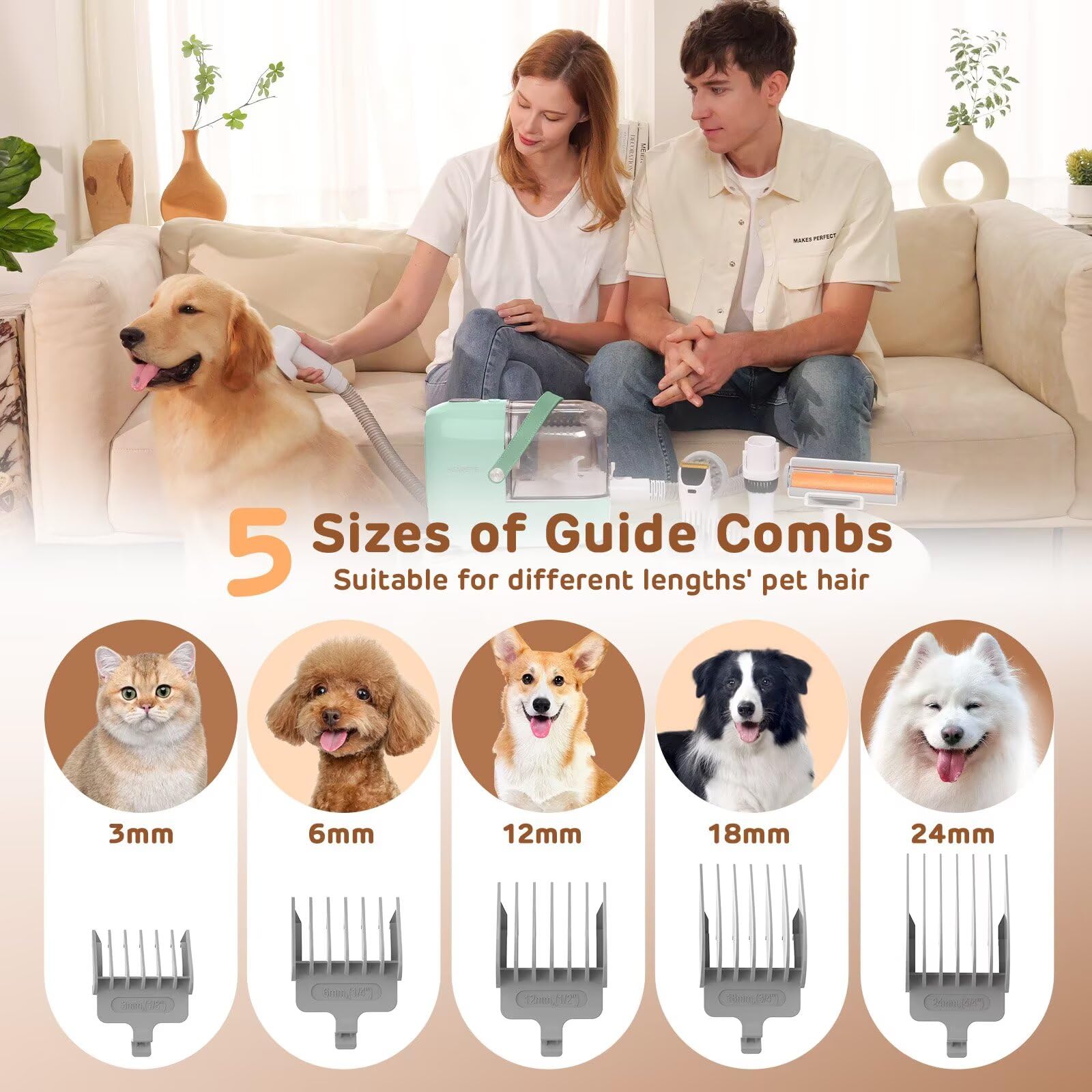 HEAPETS seven-tools kit supports comprehensive at-home grooming and deshedding