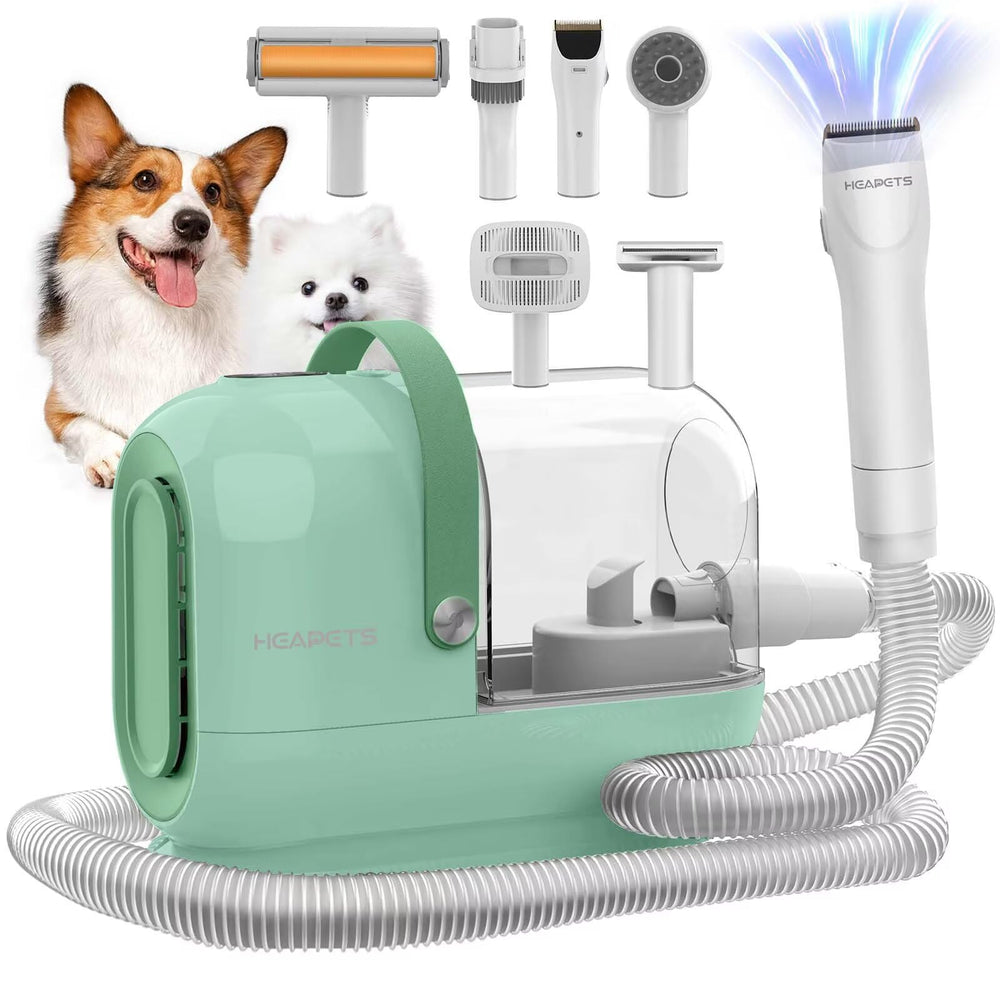 HEAPETS dog grooming vacuum kit assembly demonstrates a simple at-home setup