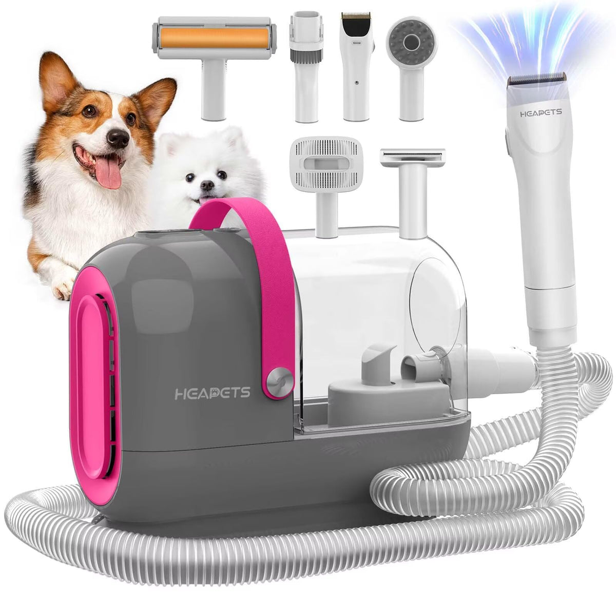 HEAPETS dog grooming vacuum kit setup for easy at-home grooming sessions.