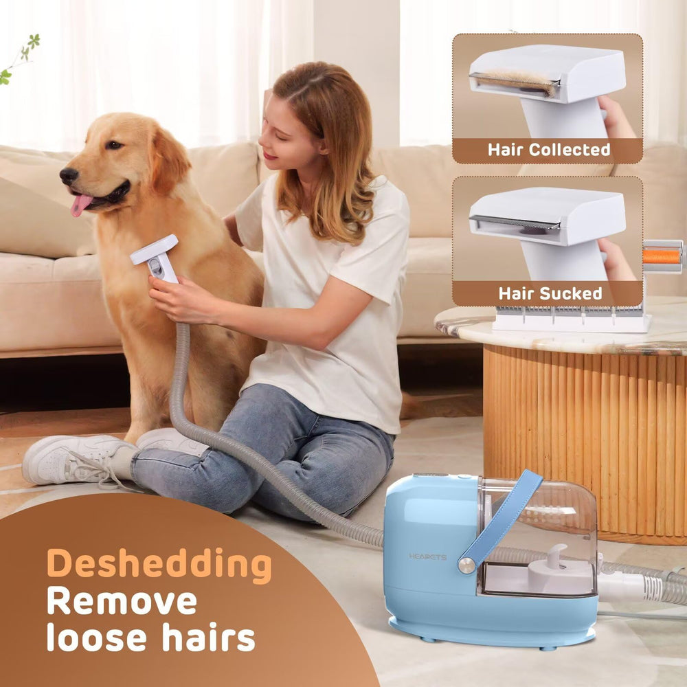 HEAPETS vacuum nozzle and brush reach sofas and carpets for mess-free cleaning.
