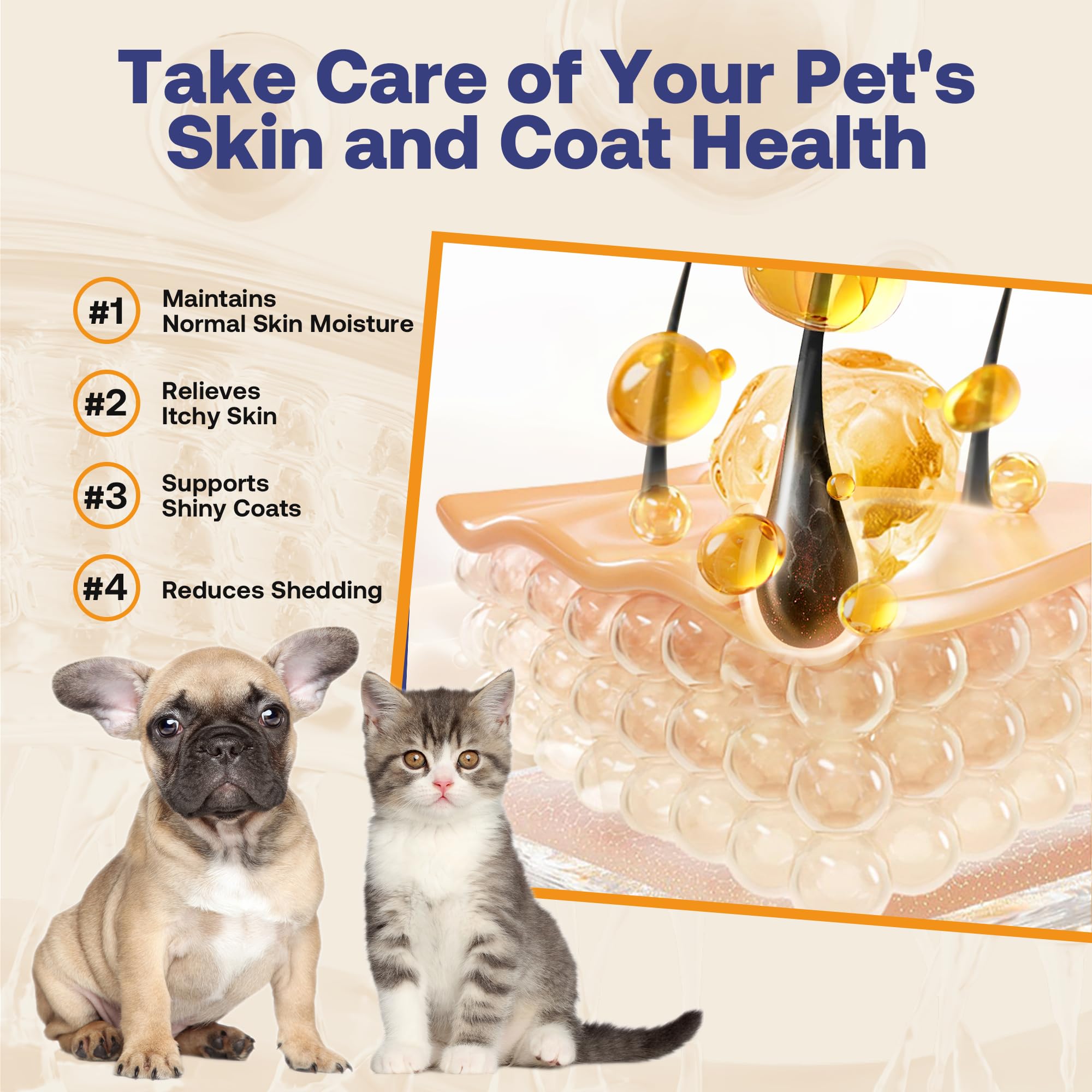 HEAPETS Salmon Oil promotes a shiny coat and healthy-looking skin.