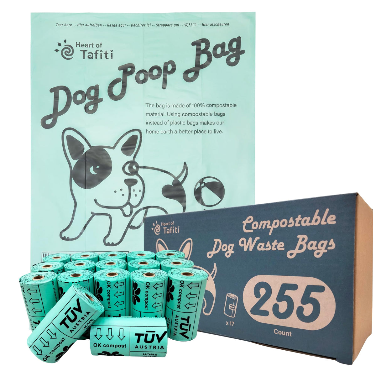 Heart of Tafiti dog poop bags roll tear-off for quick cleanup on walks