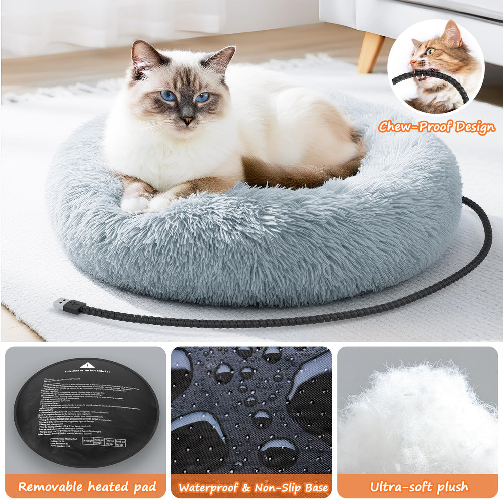 Heated Cat Bed 23-inch space gives room to stretch and share warmth.