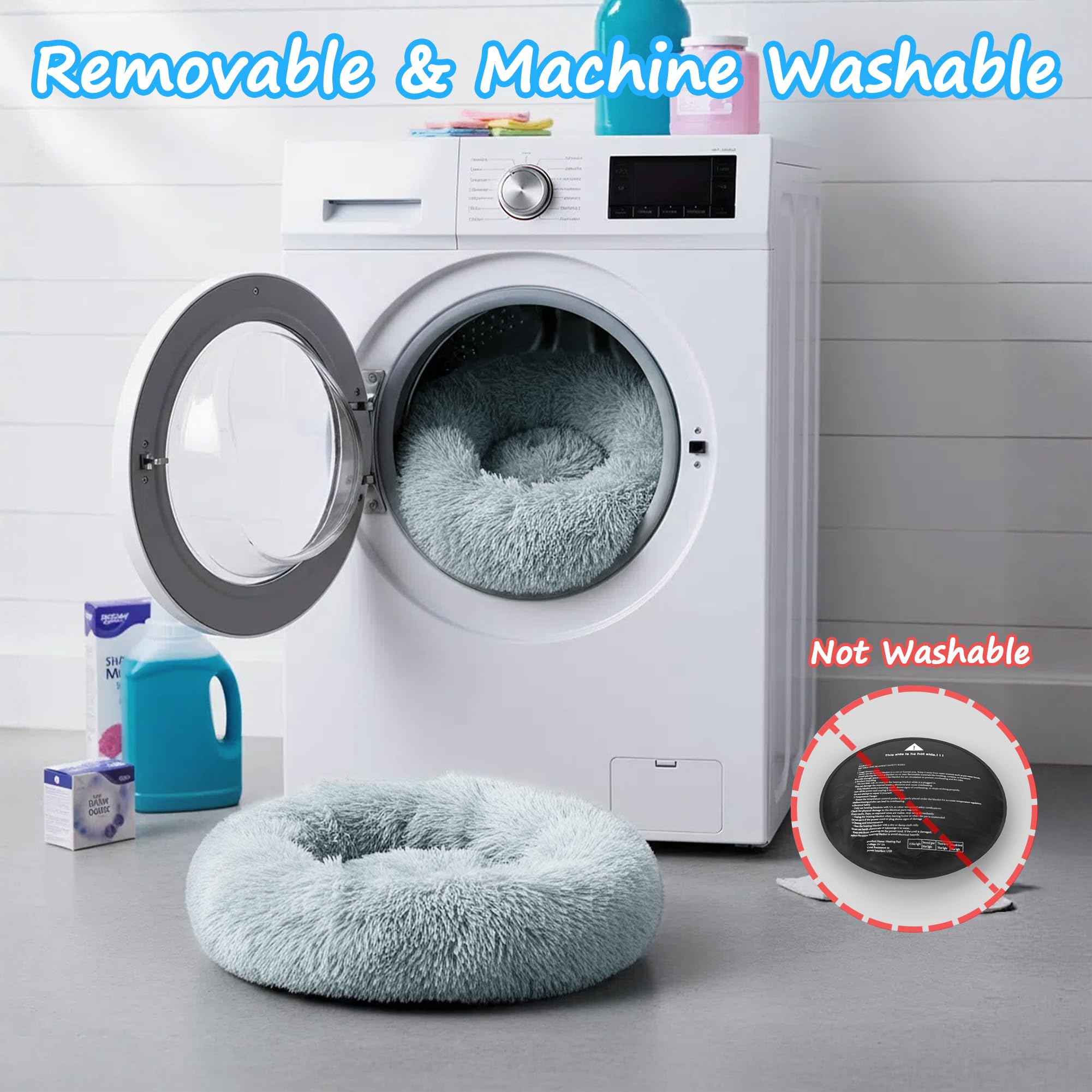 Heated Cat Bed machine-washable cover makes cleaning quick and easy.