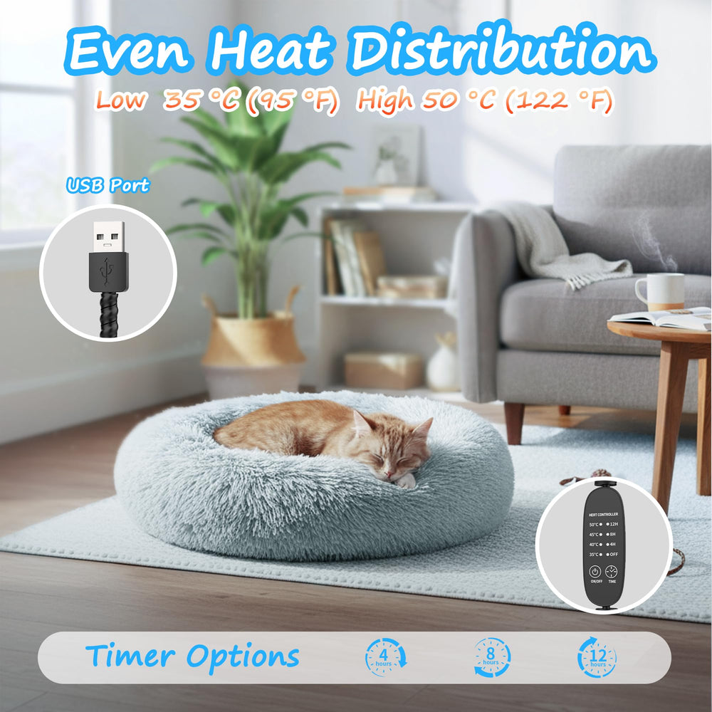 Heated Cat Bed timer settings enable energy-saving auto-off and safe use.