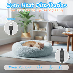 Heated Cat Bed timer settings enable energy-saving auto-off and safe use.