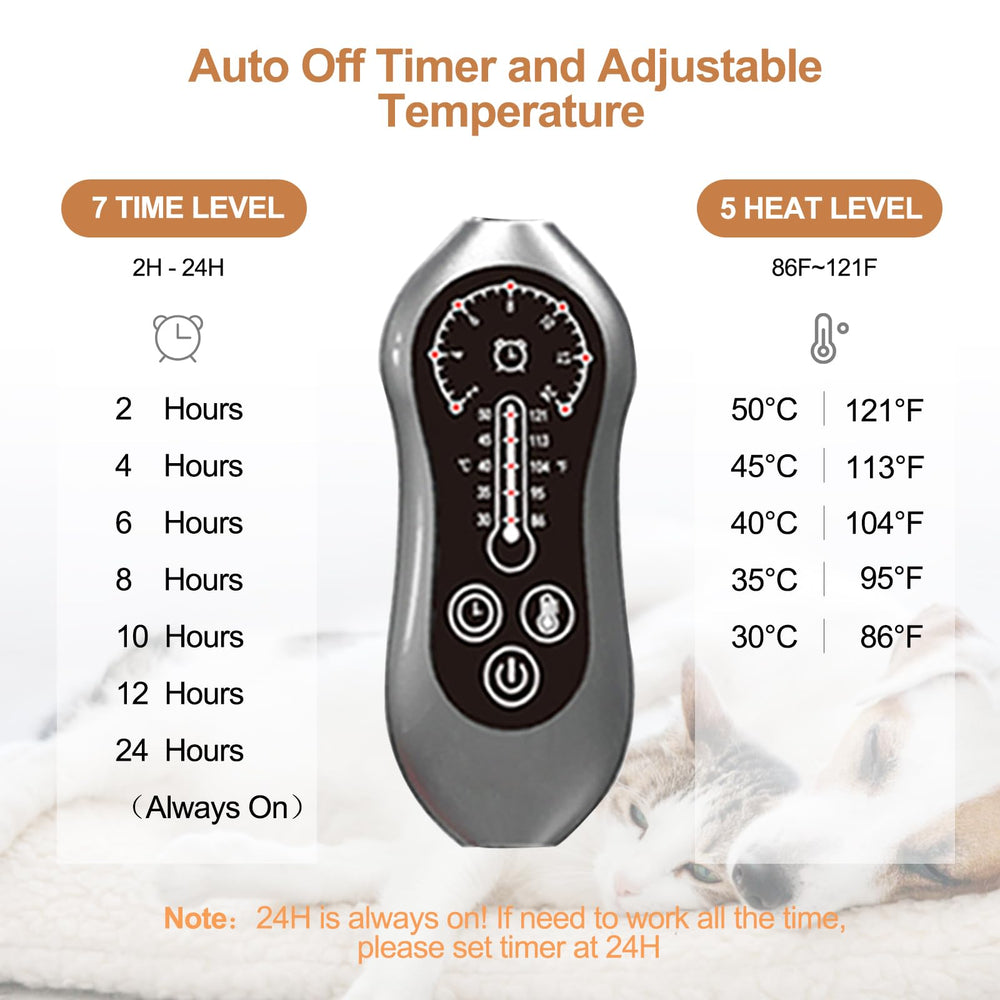 HEATIDEAS Pet Heating Pad shows chew-resistant cord and protective enclosure for durability