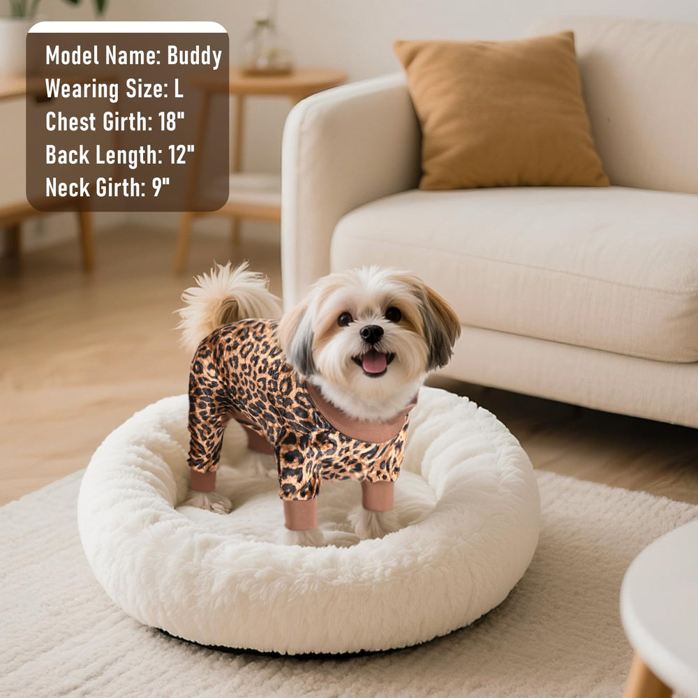 HeavenEye leopard-print pajama showcases a stylish, cozy winter outfit for dogs.
