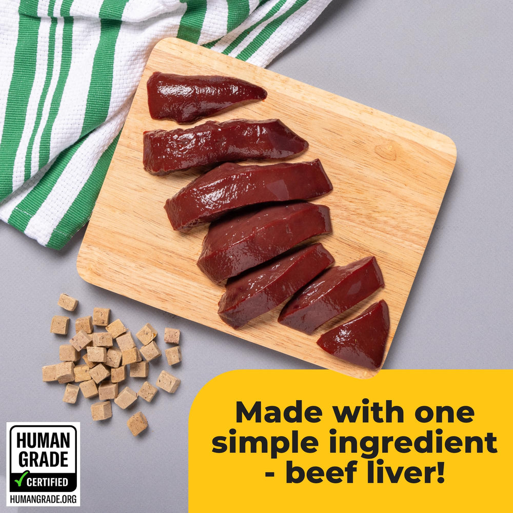 Heckova beef liver dog treats raw bites close-up 100% beef liver for protein-rich treats.