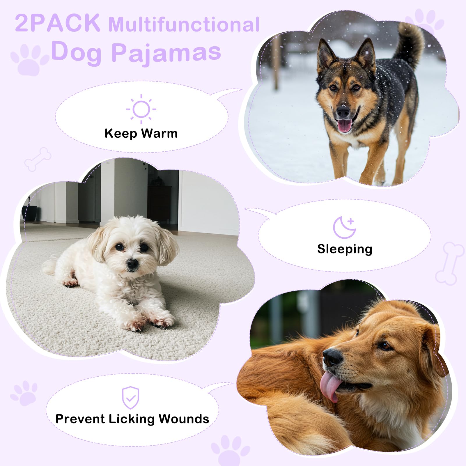 Hedgeink 2Pack Dog Pajamas size chart illustrates seven size options