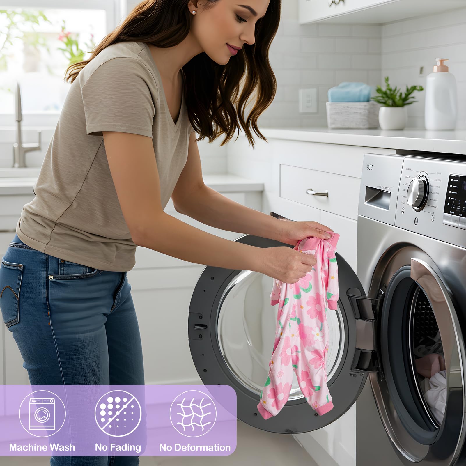 Hedgeink 2Pack Dog Pajamas washability close-up indicates machine washable design