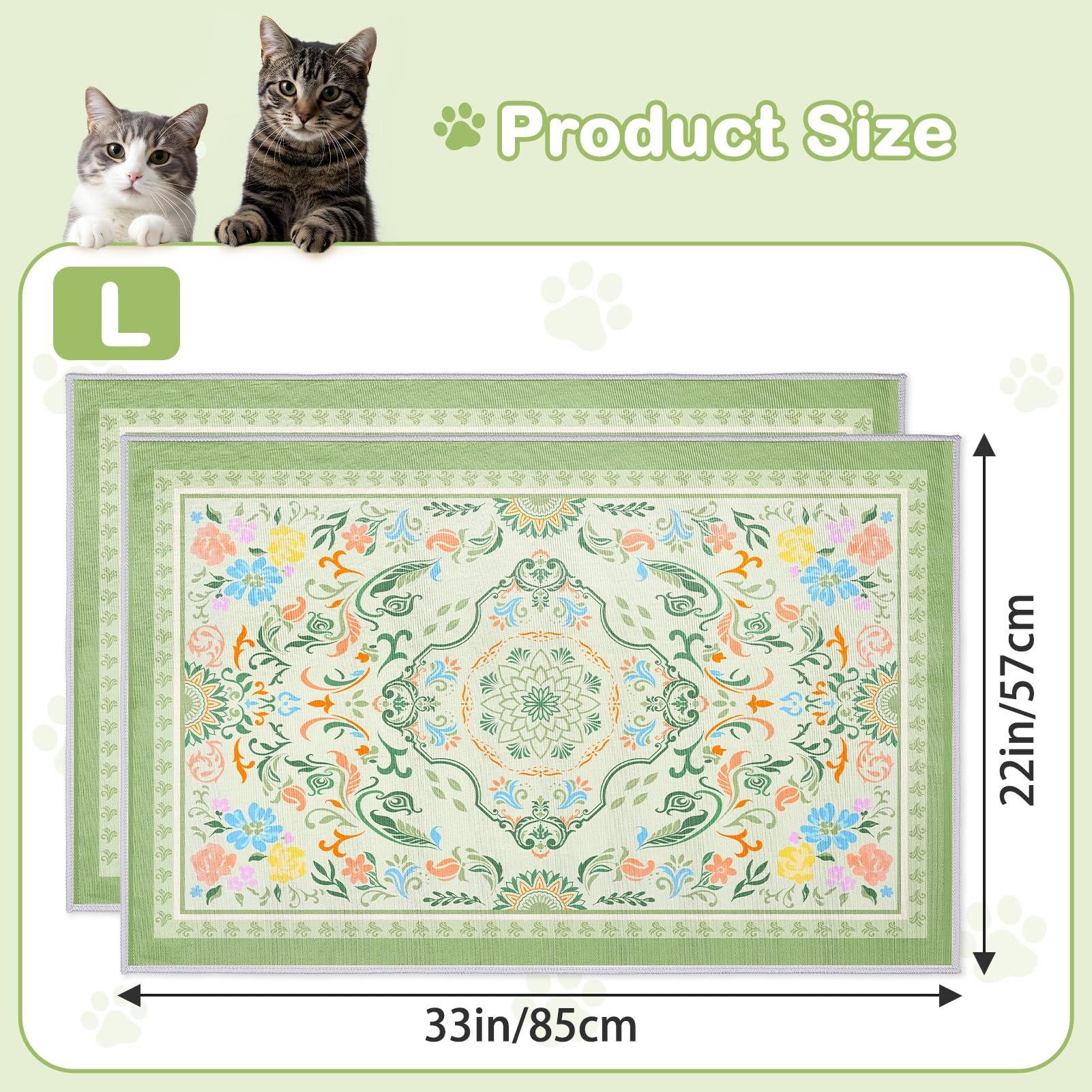 Hedgeink mat under litter box reduces floor mess.