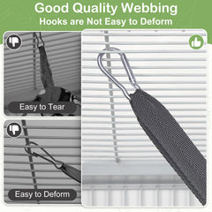 Hedgeink hammock with metal hooks enables quick, secure cage installation.