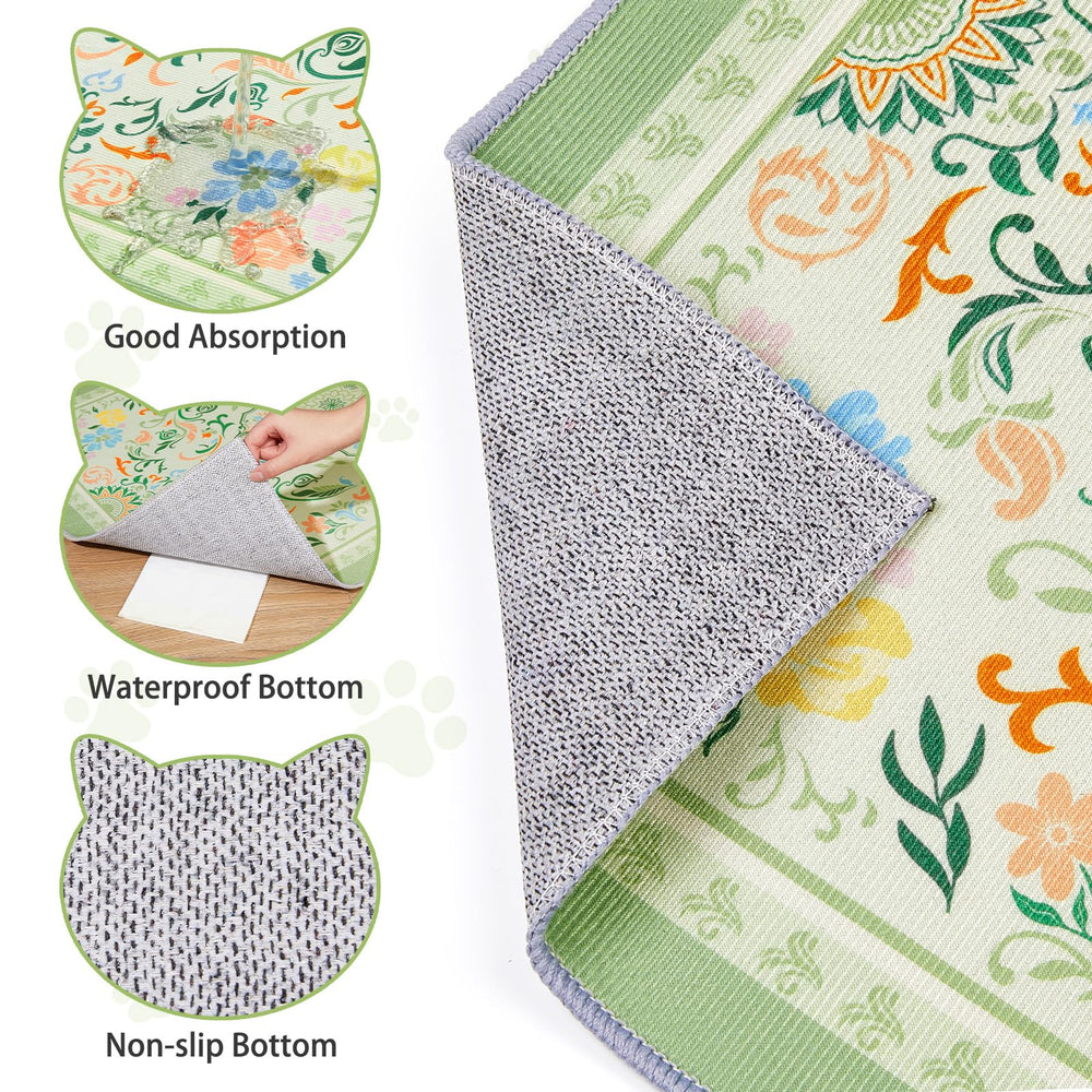 Litter trapping mat easy to clean with vacuum or machine wash.