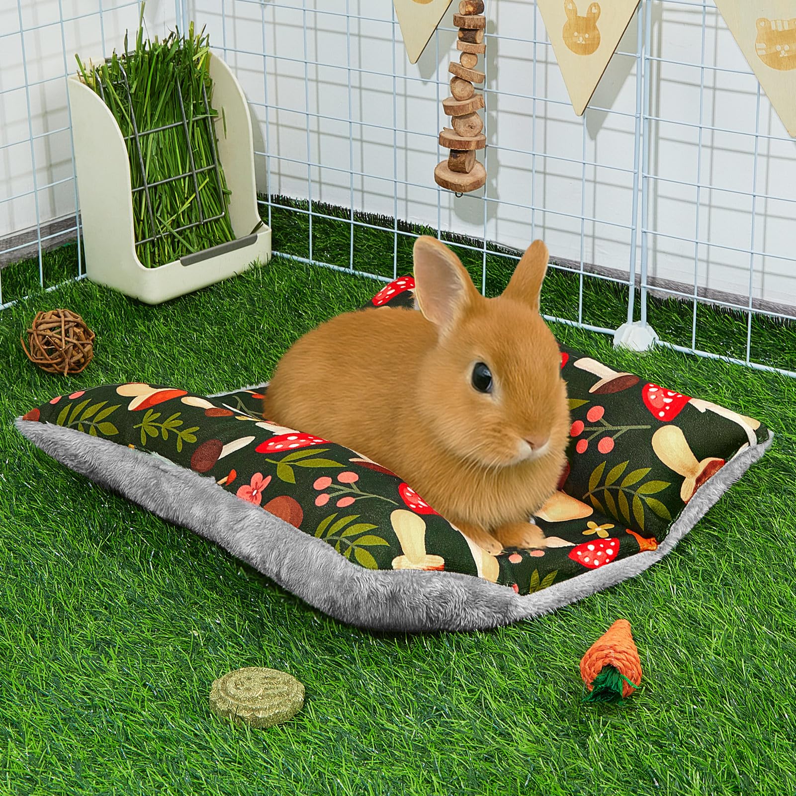 Hedgeink Rabbit Bed doubles as a soft cuddle mat for rabbit naps.