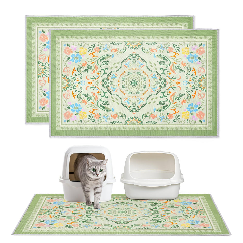 Hedgeink Washable Cat Litter Mat 2-Pack laid flat under a box traps litter and protects floors.