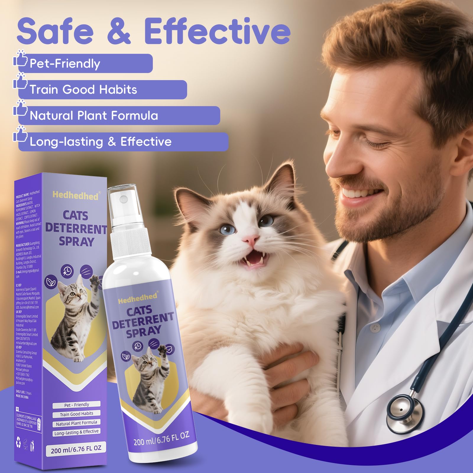 Hedhedhed cat deterrent spray used indoors and outdoors around trees and furniture