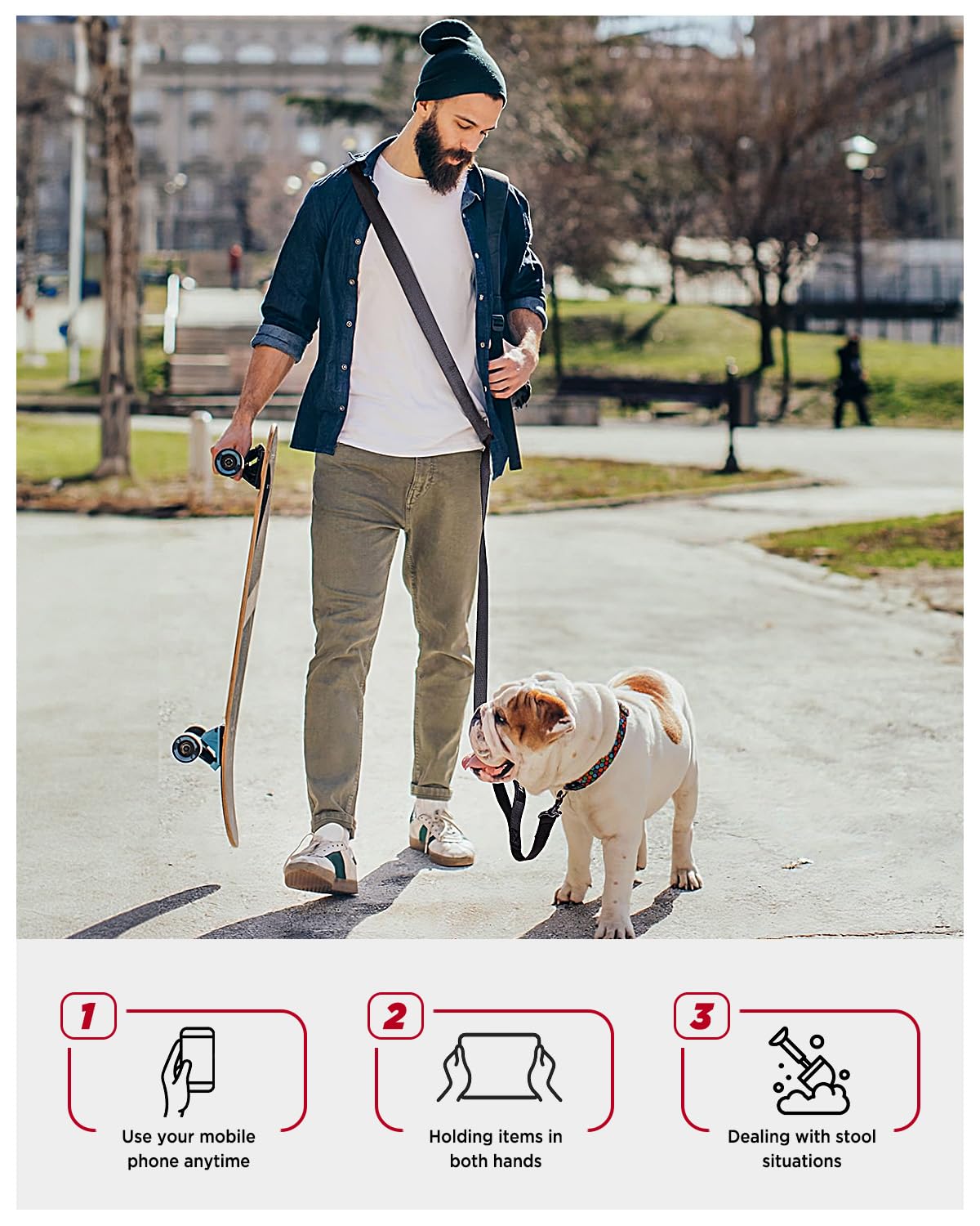 Heelay crossbody strap worn for flexible, hands-free walking
