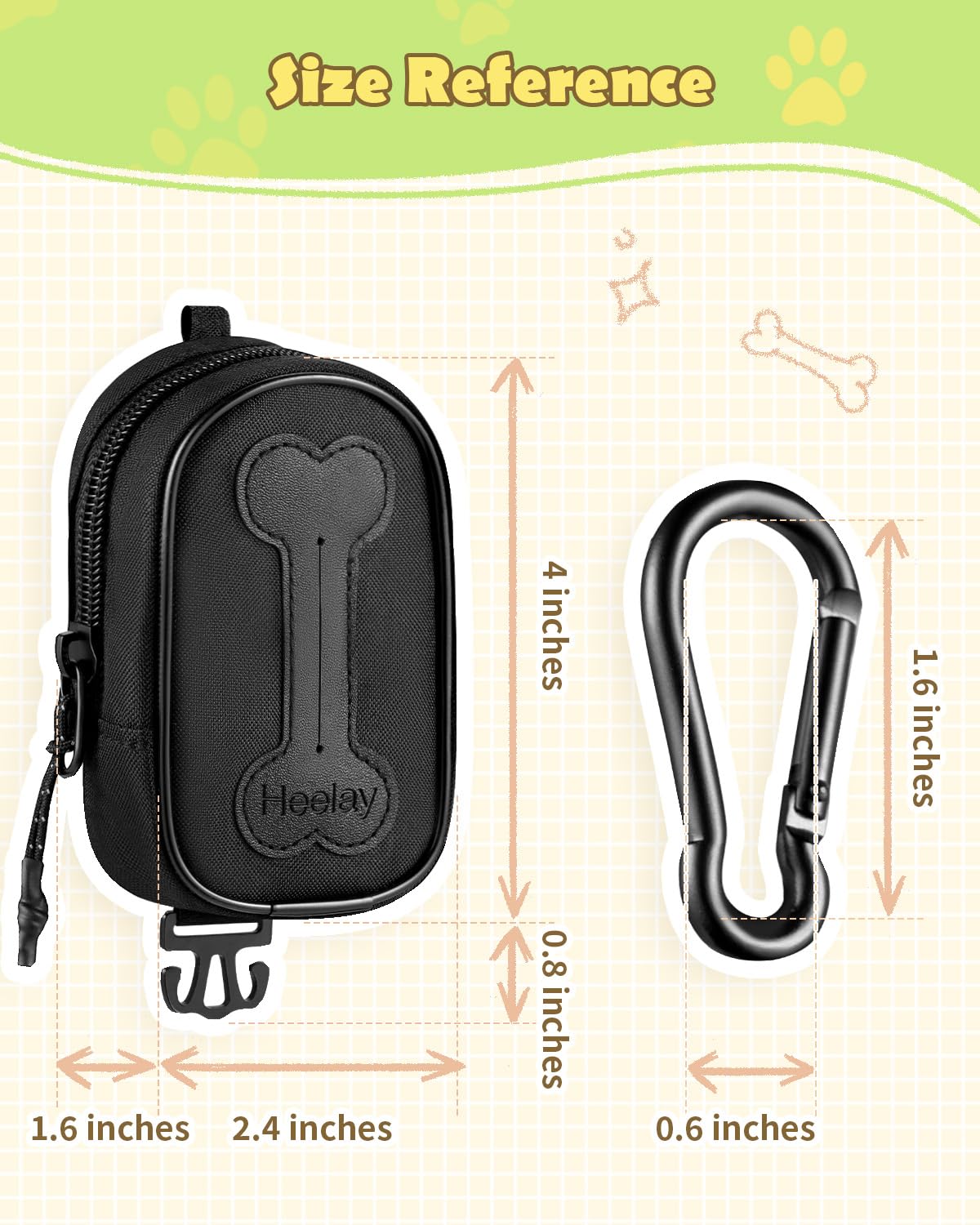 Heelay dog poop bag holder leash attachment fits most leashes securely.