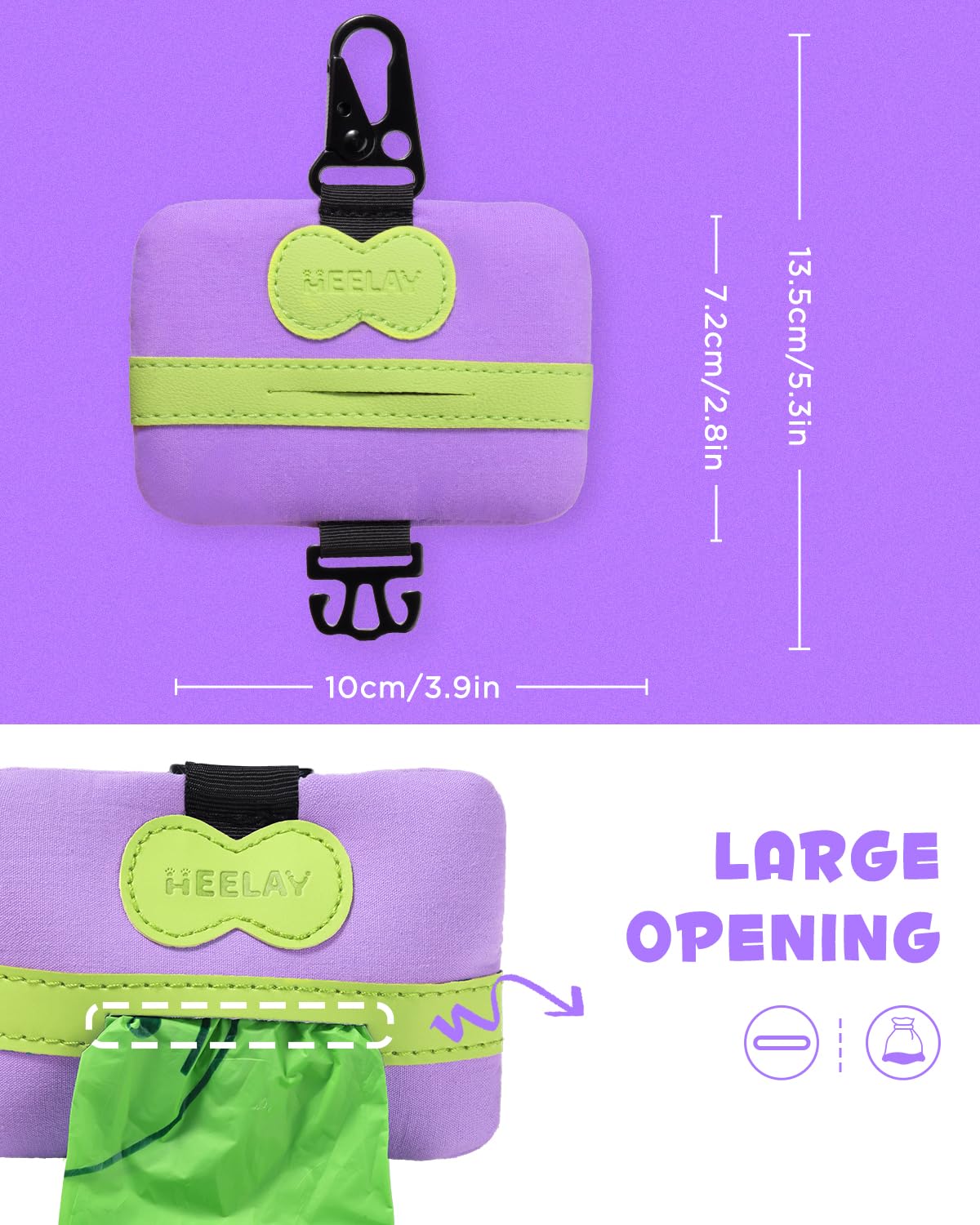Heelay Dog Poop Bag Holder Mini cute purple design for stylish walks