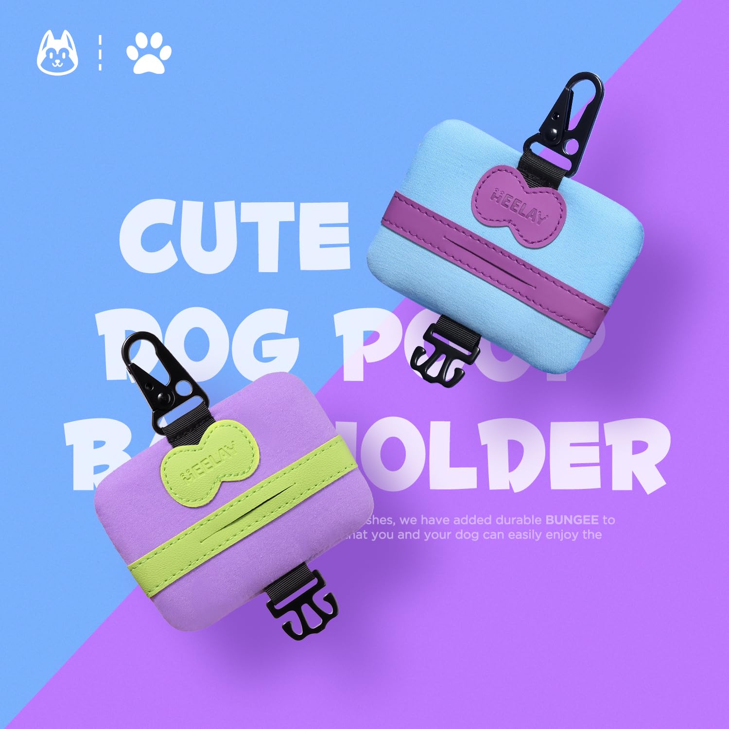 Heelay Dog Poop Bag Holder Mini hook and clip close-up for secure leash attachment