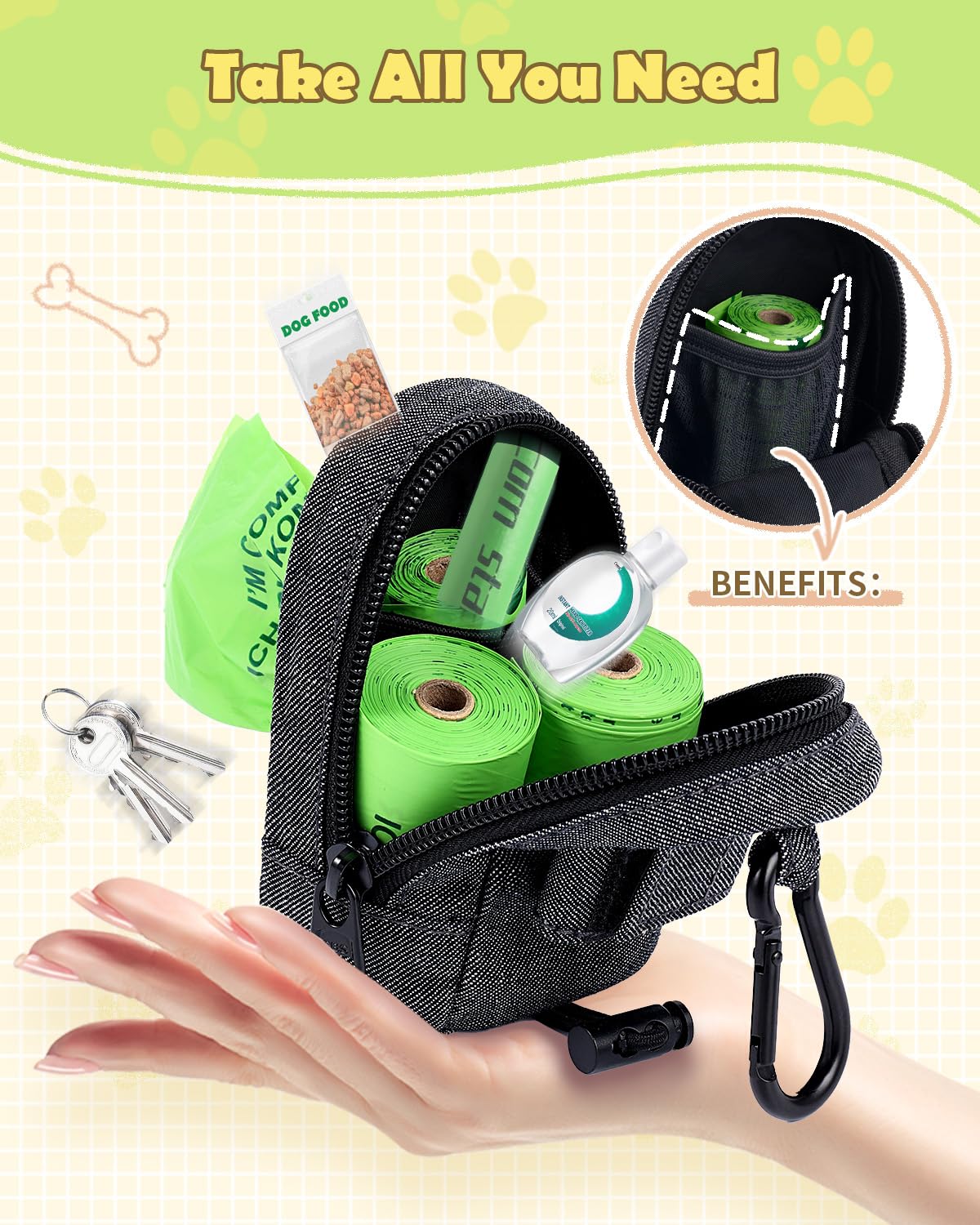 Heelay reusable poop bag holder stores multiple bag rolls.