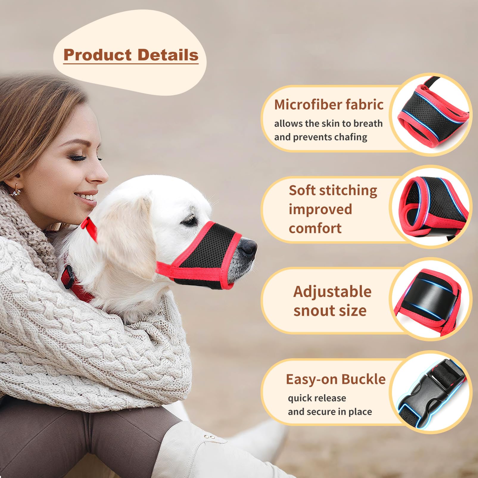HEELE dog muzzle adjustable snout and neck straps for secure fit