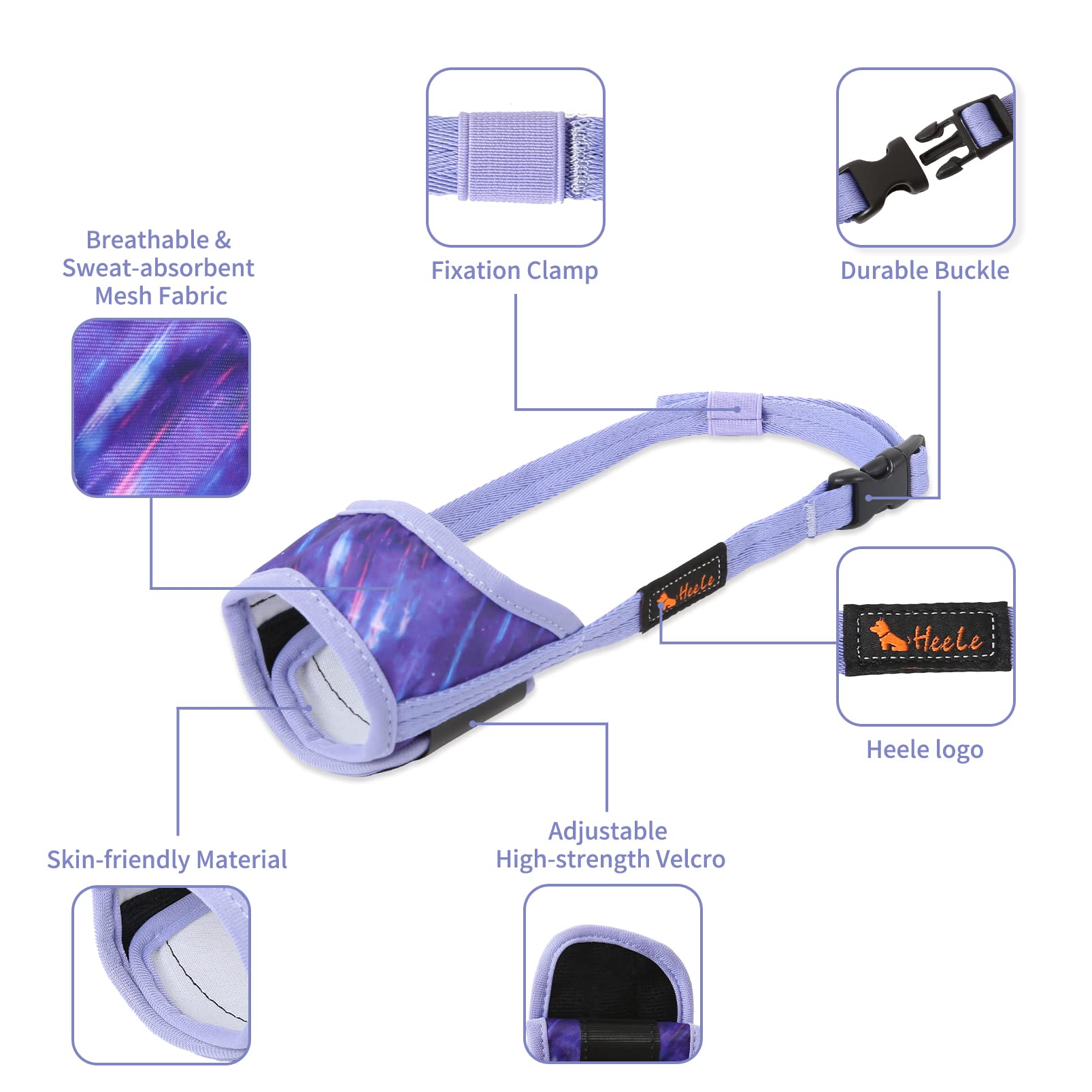 HEELE dog muzzle adjustable snout strap provides a secure customizable fit