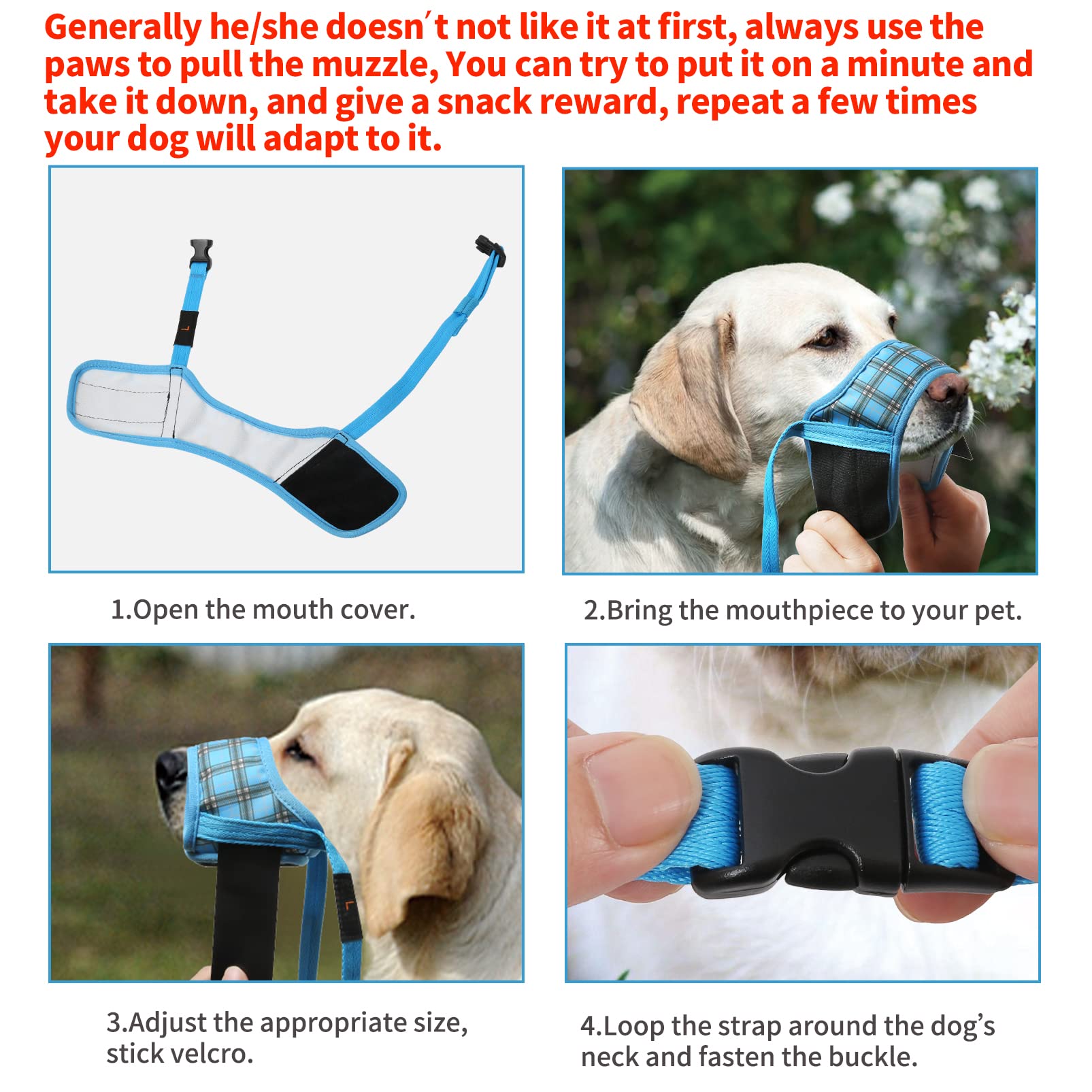 HEELE dog muzzle adjustable strap highlights customizable fit