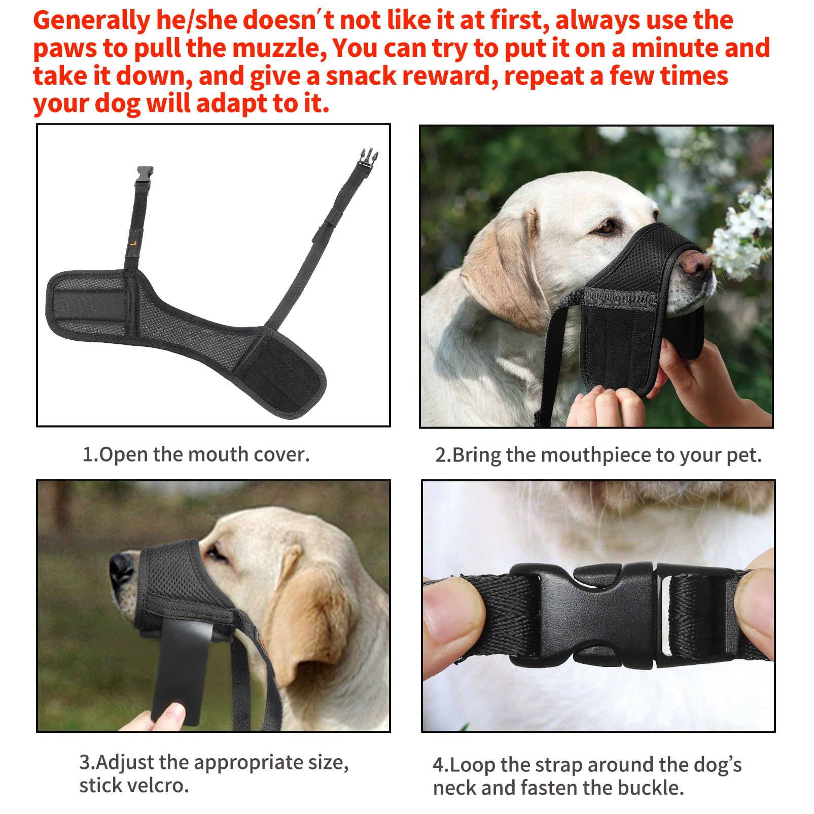 HEELE dog muzzle with air mesh breathable panels for comfortable wear on walks.