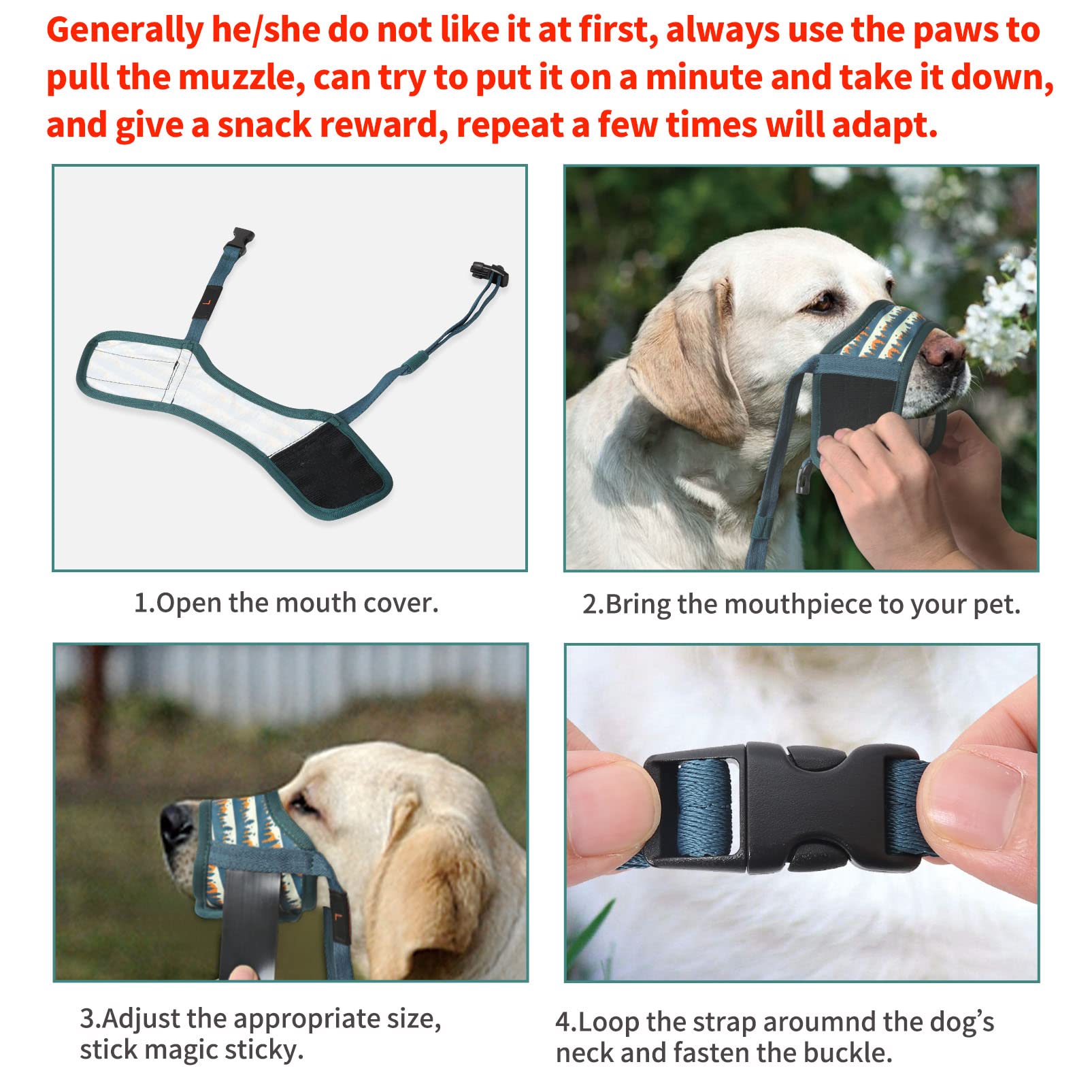 HEELE dog muzzle air-mesh-panel design promotes airflow for long sessions.