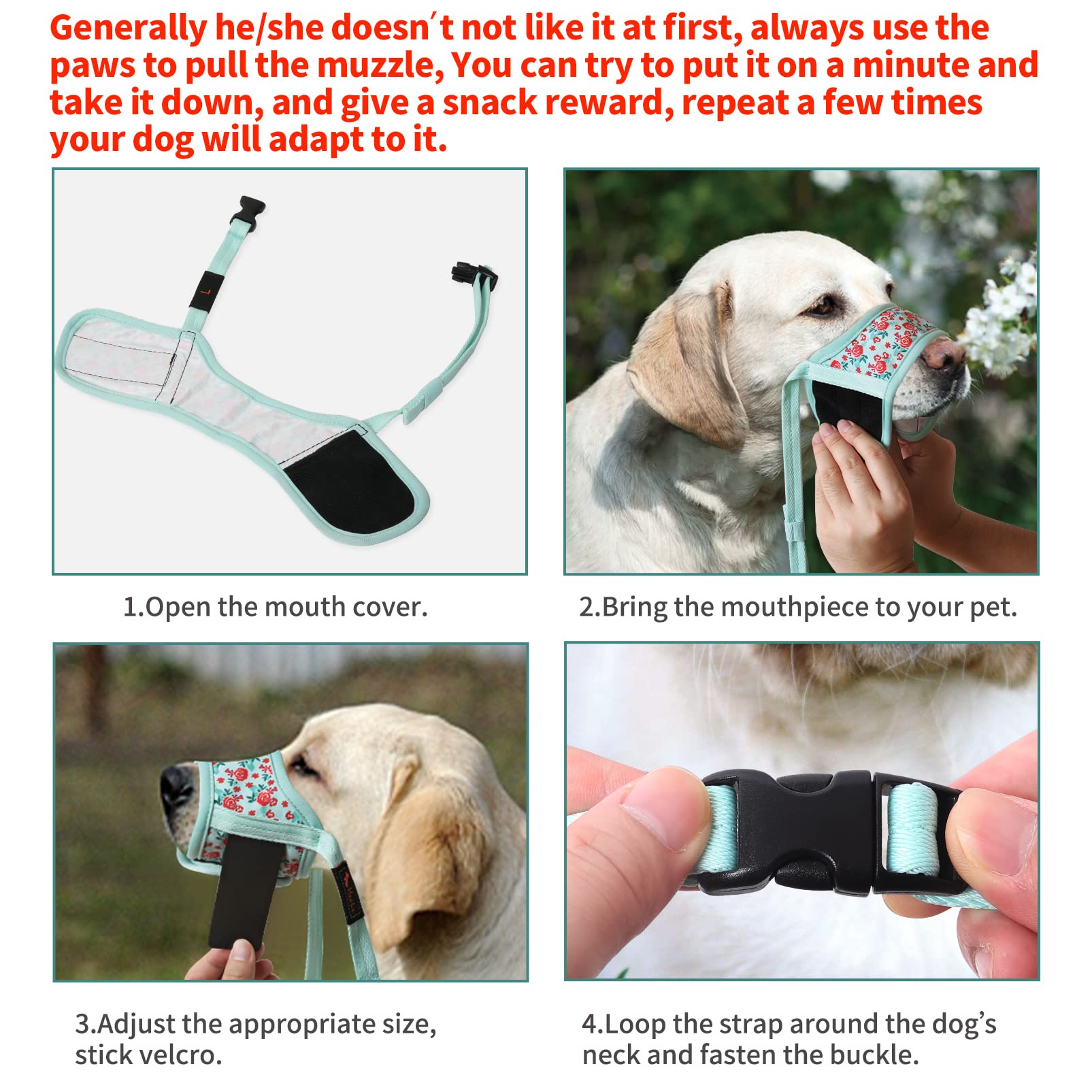 HEELE dog muzzle air mesh ventilated design improves airflow during play.