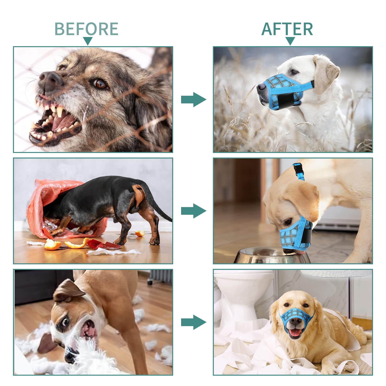 HEELE dog muzzle blue plaid color option for stylish use