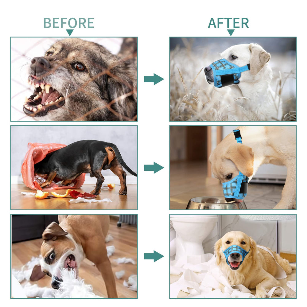 HEELE dog muzzle blue plaid color option for stylish use