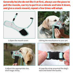 HEELE dog muzzle-breathable-mesh demonstrates airflow for calm outdoor walks